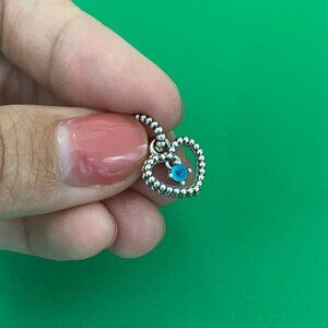 Pandora March Aqua Blue Beaded Heart Dangle Charm